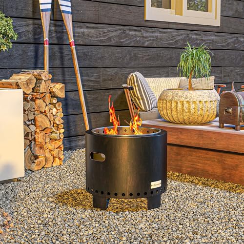 Outsunny Feuerschale, rauchfreier Tischfeuer, Ø45 cm Feuerstelle mit Griff, Schürhaken, Feuerkorb für Garten, Camping, Terrasse, Metall, Schwarz – Bild 3