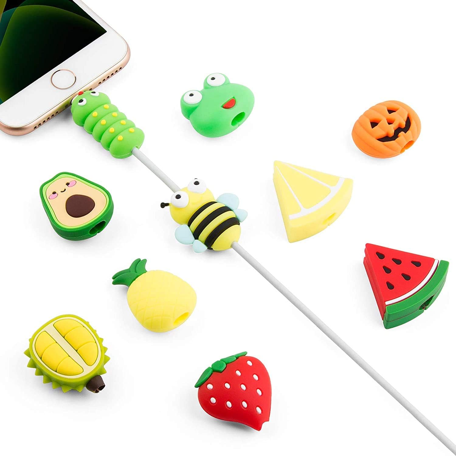 LitVibes Silicone Cute Charging Wire Sleeve, Cord Protection Compatible for Android USB, Type-C and Smartphone/iPhone Charging Cables- (Random Designs) Multicolor, Set of 5