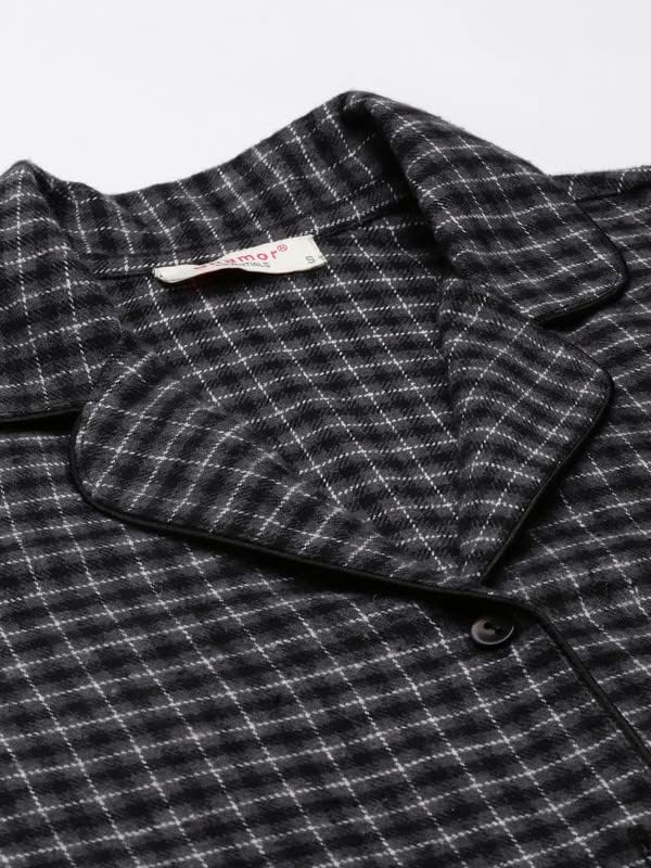 エナモール エッセンシャル EC20 レディース ルーズフィット コットン フランネル織 長袖シャツとミッドライズパンツセット