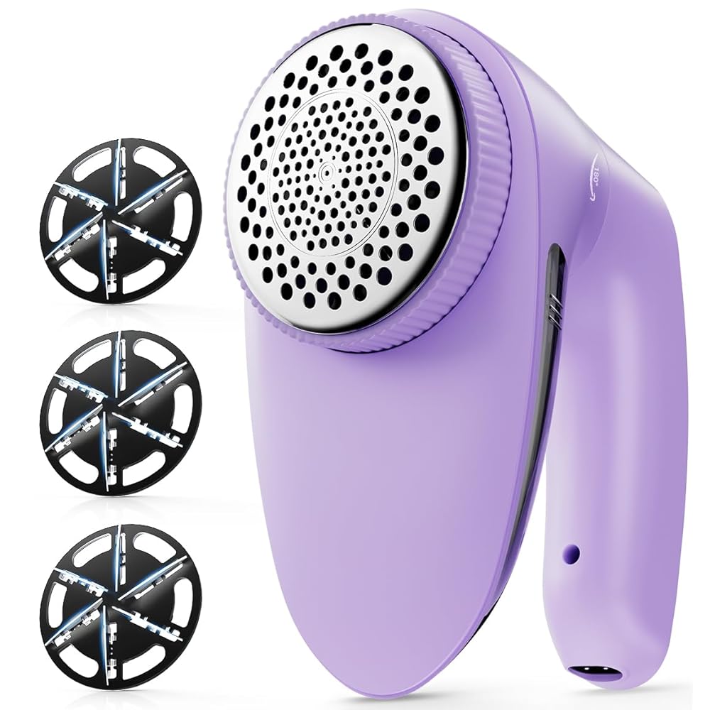POPCHOSE Fabric Shaver, Rechargeable Lint Remover Defuzzer Sweater Shaver, Fuzz Remover for Clothes, Sweater, Furniture, Couch, Cashmere(Two 6-Leaf Blades Extra, Electrostatic Brush)