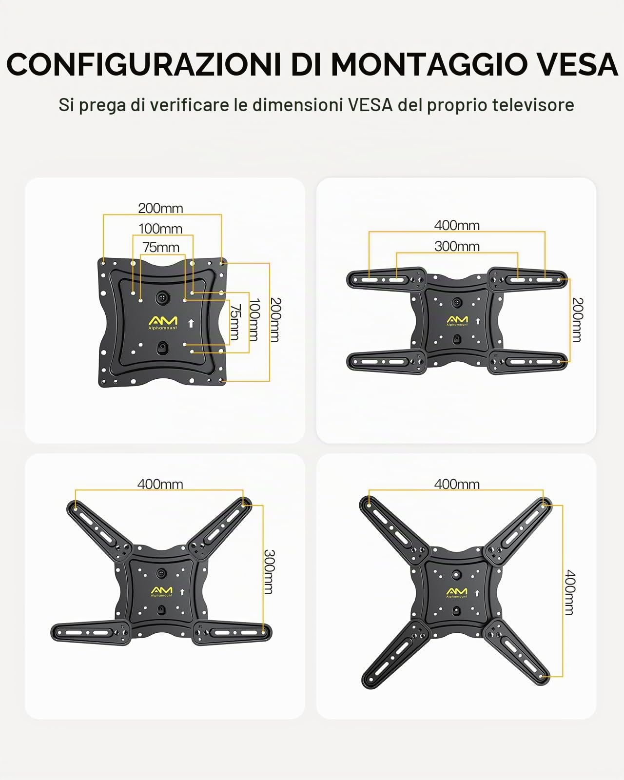 Alphamount Supporto TV Parete Braccio Girevole Estendibile 26-60 Pollici VESA 400x400 35 kg