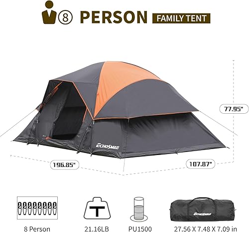Miniatura 3 de EchoSmile Tienda de campaña para 8 personas - Tienda impermeable a prueba de viento con lluvia fácil de instalar