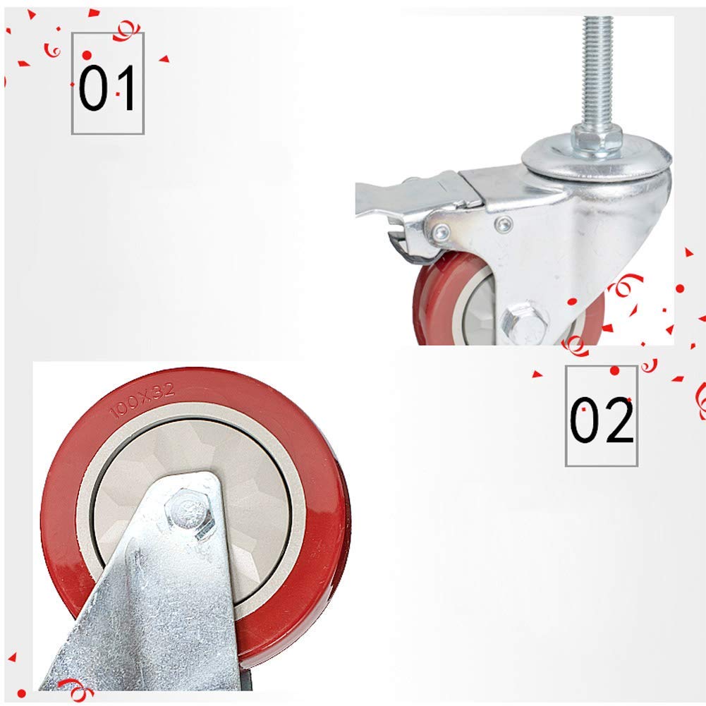 Wytrzymałe kółka skrętne z hamulcem, gwint M12x60 mm, 3 i 4 cale, pojemność 400 kg, uniwersalne kółka do wózków, zestaw 4 sztuk, czerwone i srebrne do transportu przemysłowego