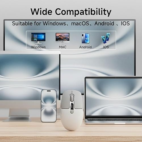 Miniatura 7 de EWEADN Q1 - Mouse inalámbrico, BT y 2.4G, silencioso, clic silencioso con niveles de 1600 DPI, pantalla LED de batería y DPI, mouse Bluetooth