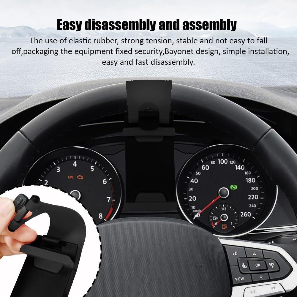 Car Steering Wheel Phone Mount, Phone Holders for Your Car, Portable Device Auto GPS Adjustable Holder, Auto Interior Accessories Steering Wheel Cellphone Clip Mount for Most Vehicles (Black) image 4