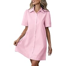 WOWULOVELY Womens Summer Short Sleeve Button Down Mini Shirt Dress Casual Lapel Collar Loose Beach Dresses with Pocket