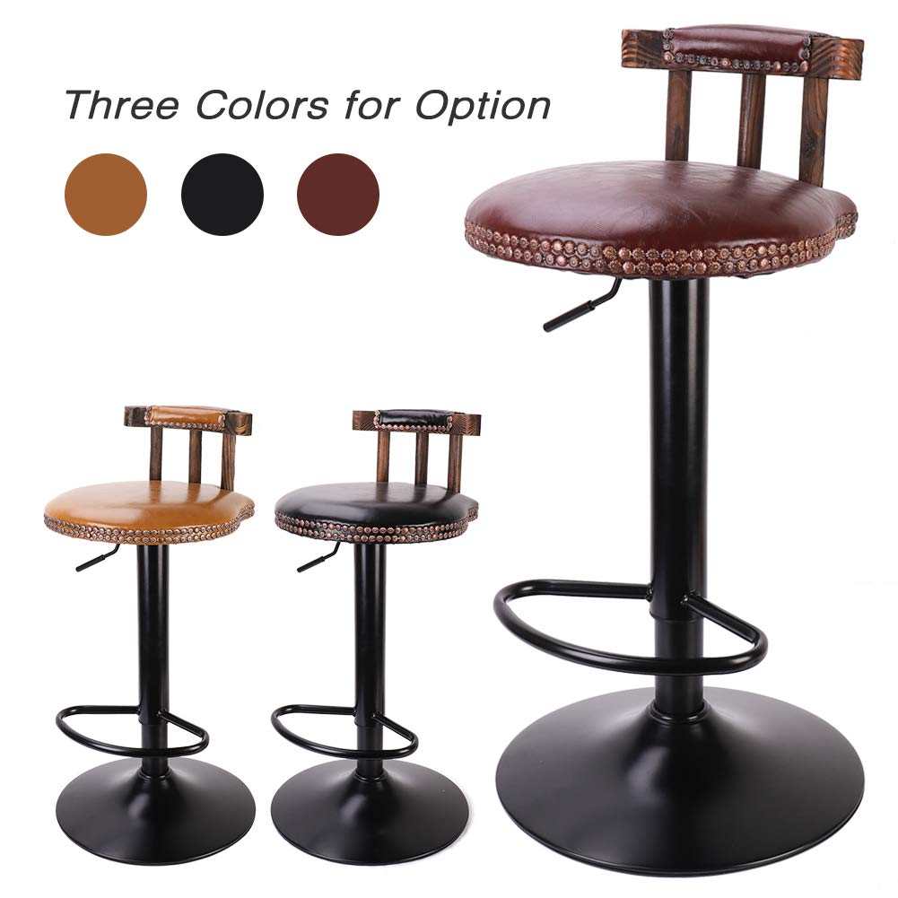 unho Bar Stools Vintage Rustic Kitchen Pub Wooden Retro Round Leather