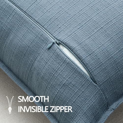 Image of MIULEE Euro Sham Pillow Covers for Bed 24x24, 2 Pack Blue Thick & Textured Decorative Throw Pillow Covers, Neutral Linen Cushion Cases, Modern Farmhouse Home Decor, No Filling