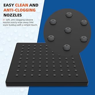 Hibbent Thickness Metal Rain Shower Head, 6'' High Pressure Rainfall Shower Head, Square Bathroom Waterfall Shower Heads, High Flow Fixed Showerheads with Adjustable Brass Ball Joint, Matte Black