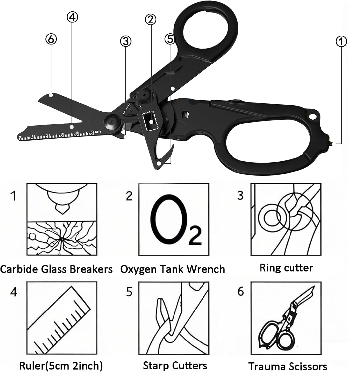 Multipurpose Scissors with Ruler, Stainless Steel Multi-Function Shears with Black Handles