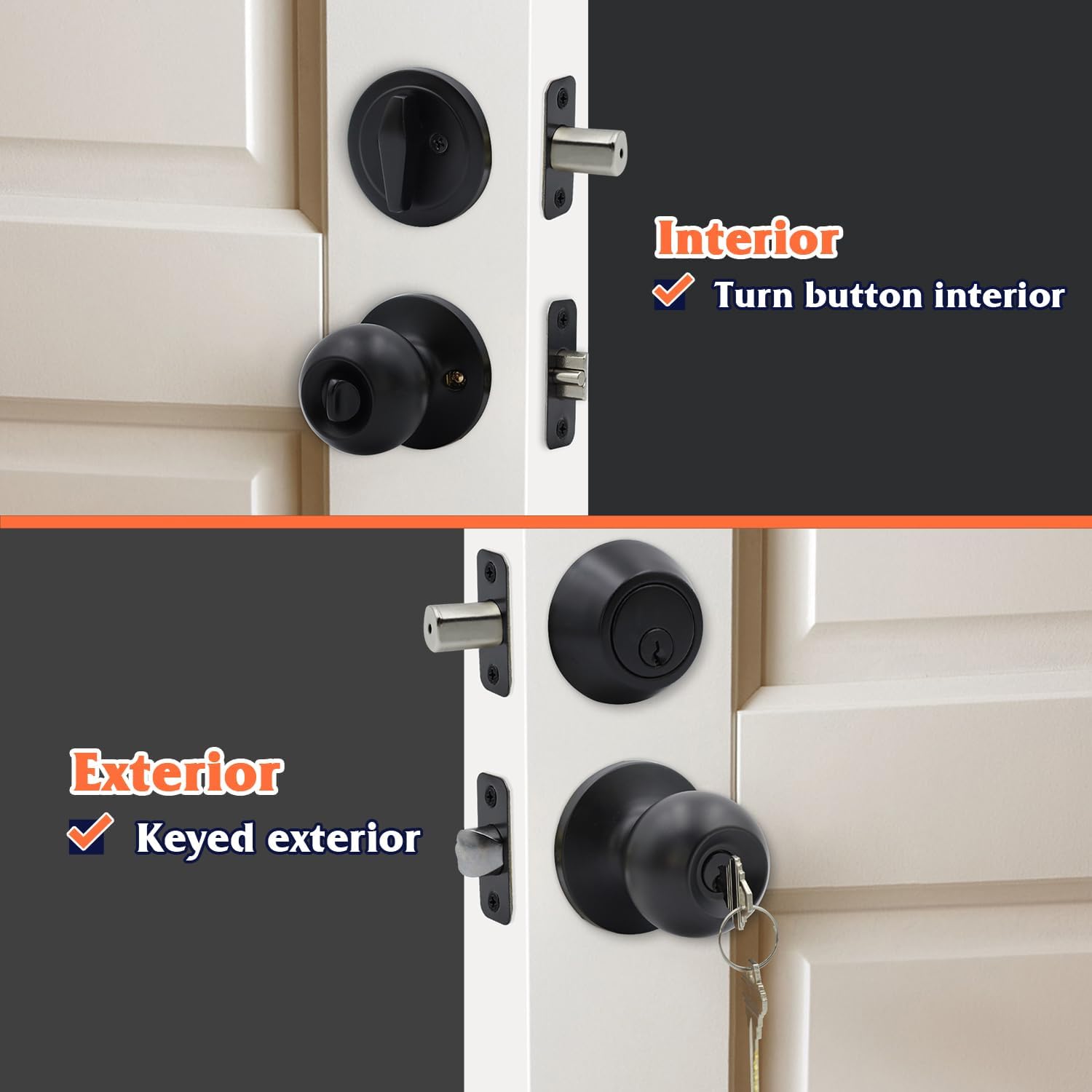 Entry Door Knob and Single Cylinder Deadbolt Combo,Keyed Alike Combination Sets Door Locksets, Matte Black Front Door Knobs and Deadbolt Set (2 Pack)