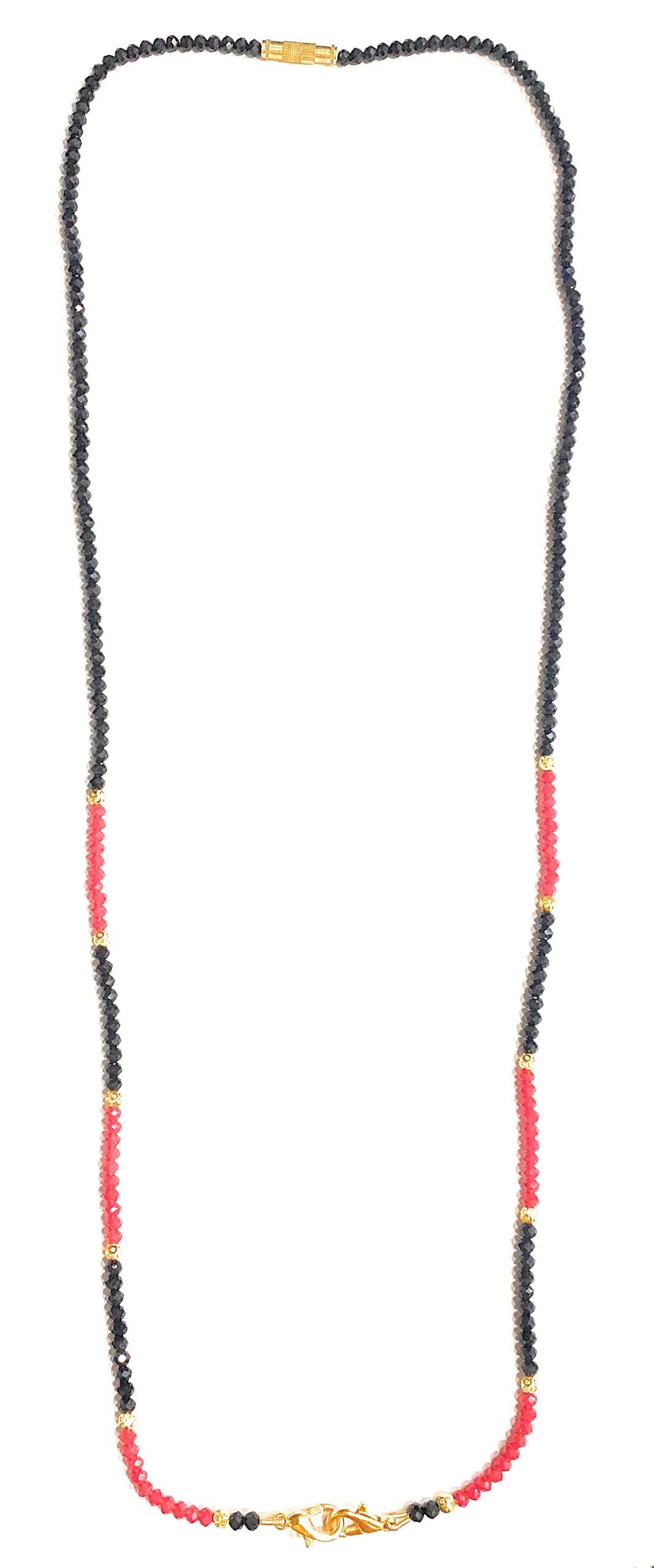 Handmade Gold plated kanthi Mala With Glass And Crystal Beads Red black And Golden Mangalsutra 26ncheslong Mangalsutra-image-42