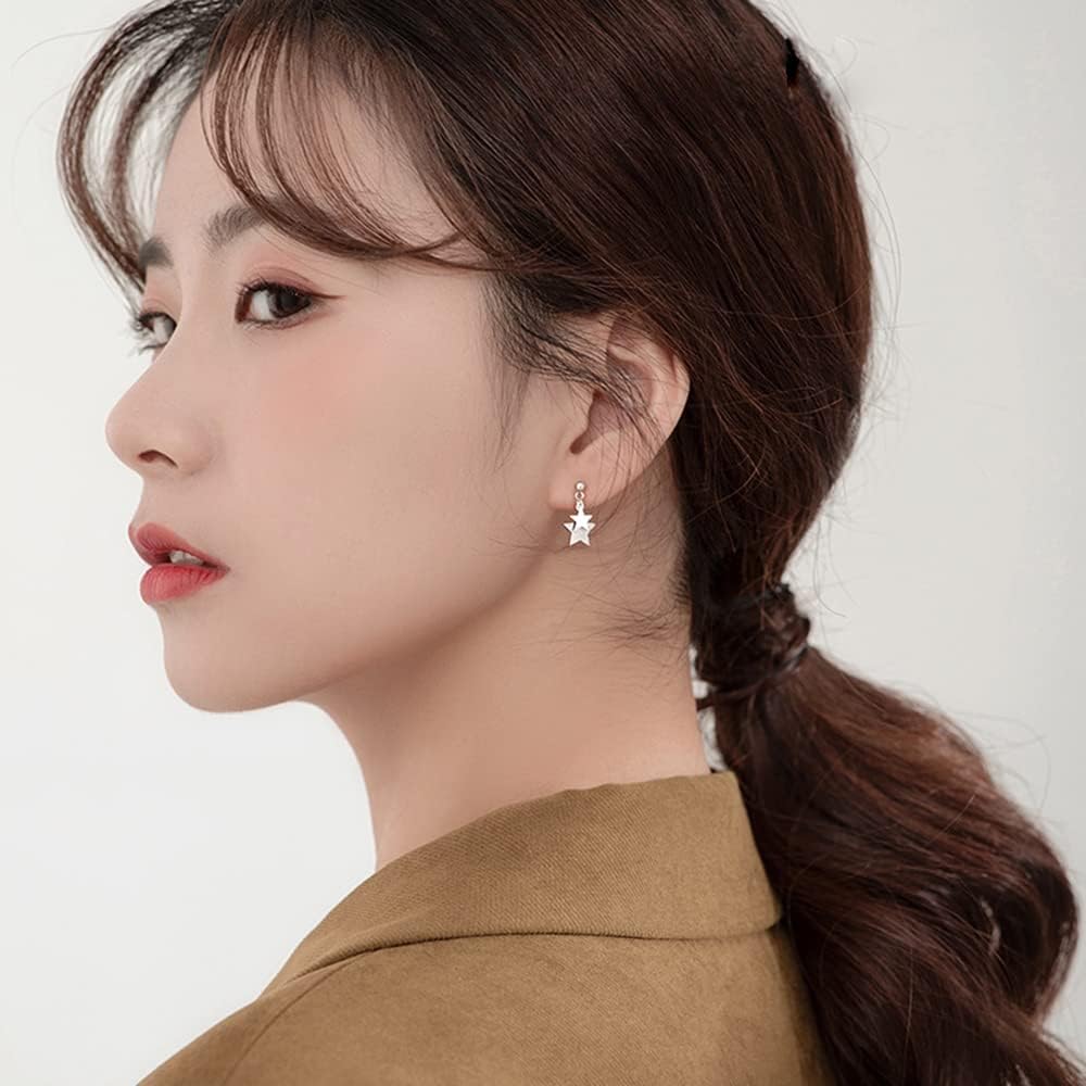 Reffeer Solid 925 Sterling Silver Double Star Stud Earrings for Women Teens Small Star Stud Earrings Drops - Image 4