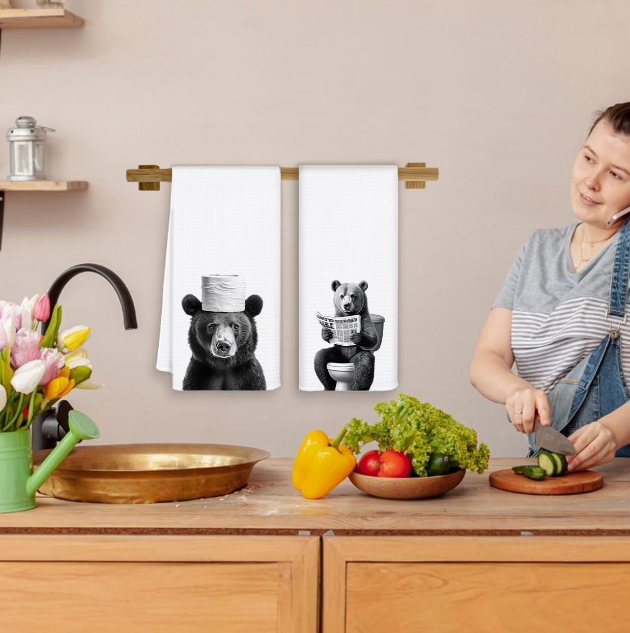 Funny Bear Hand Towels for Bathroom Set of 2, Bears Kids Bathroom Decor, Bear Gifts for Women, 16x24 Inch - Image 5