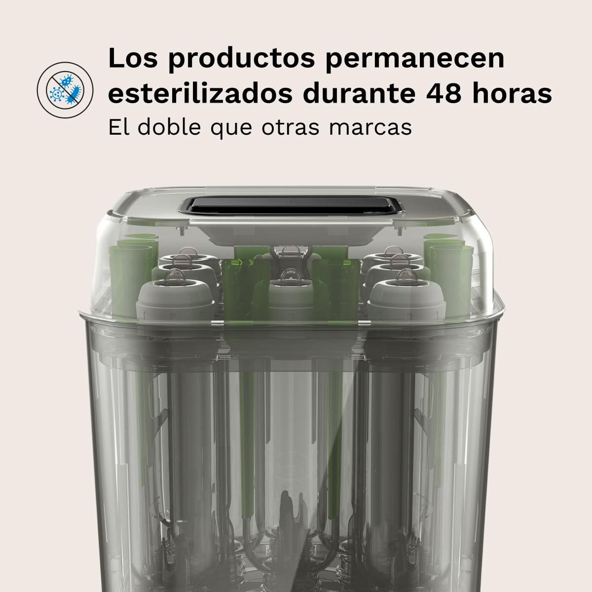 Baby Brezza SuperQuick Esterilizador y Secador en 10 Minutos (75% Más Rápido) | Mayor Capacidad para 8 Biberones y Piezas de Extractor | Esterilizador Eléctrico de Vapor | 4 en 1 (Negro) | Mantiene el contenido estéril hasta 48 horas