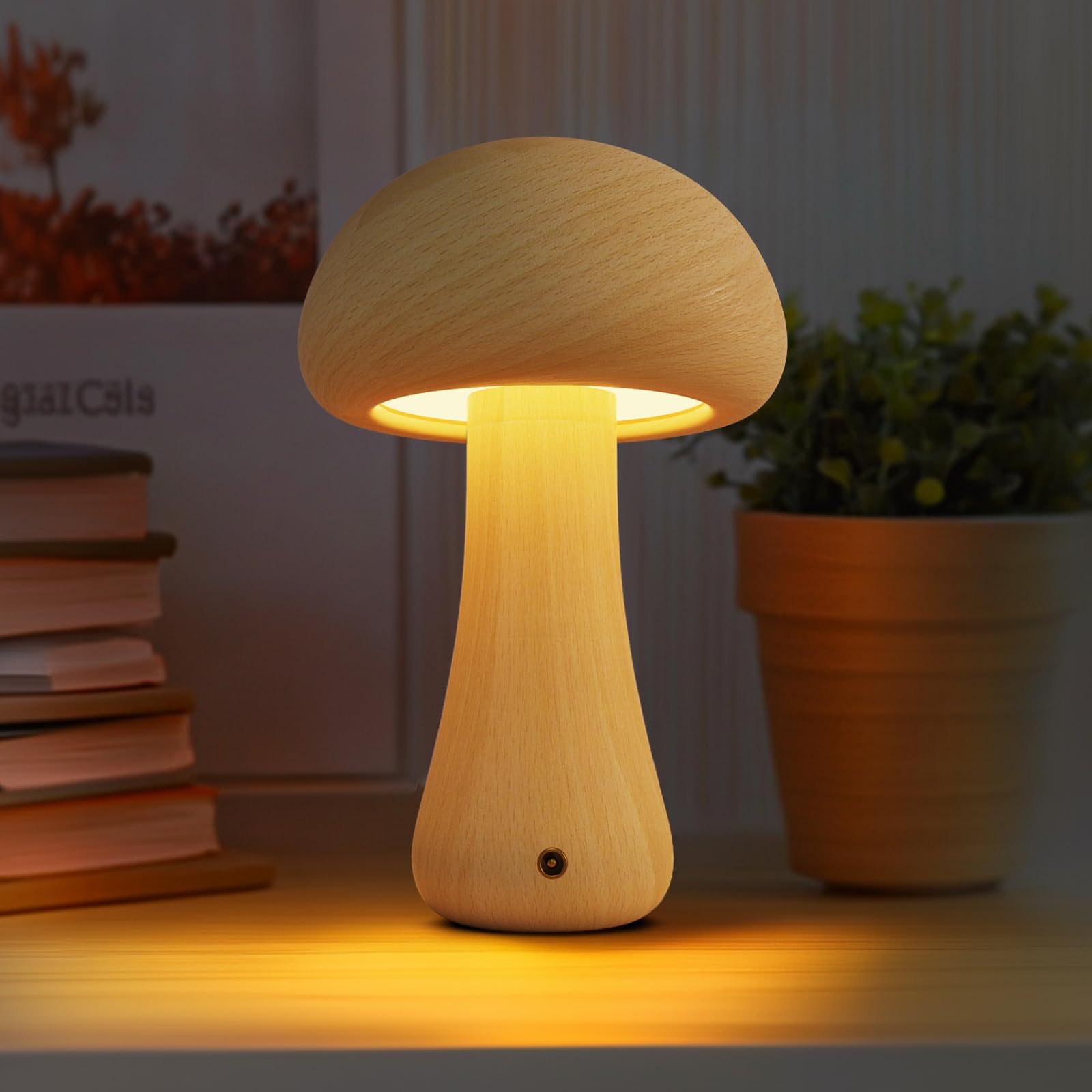 Seta Lámpara de Mesa de Madera Lámpara de Escritorio LED Regulable con Interruptor Táctil 3000K Blanco Cálido USB Luz Nocturna Decoración para Sala de Estar Dormitorio (Natural color)