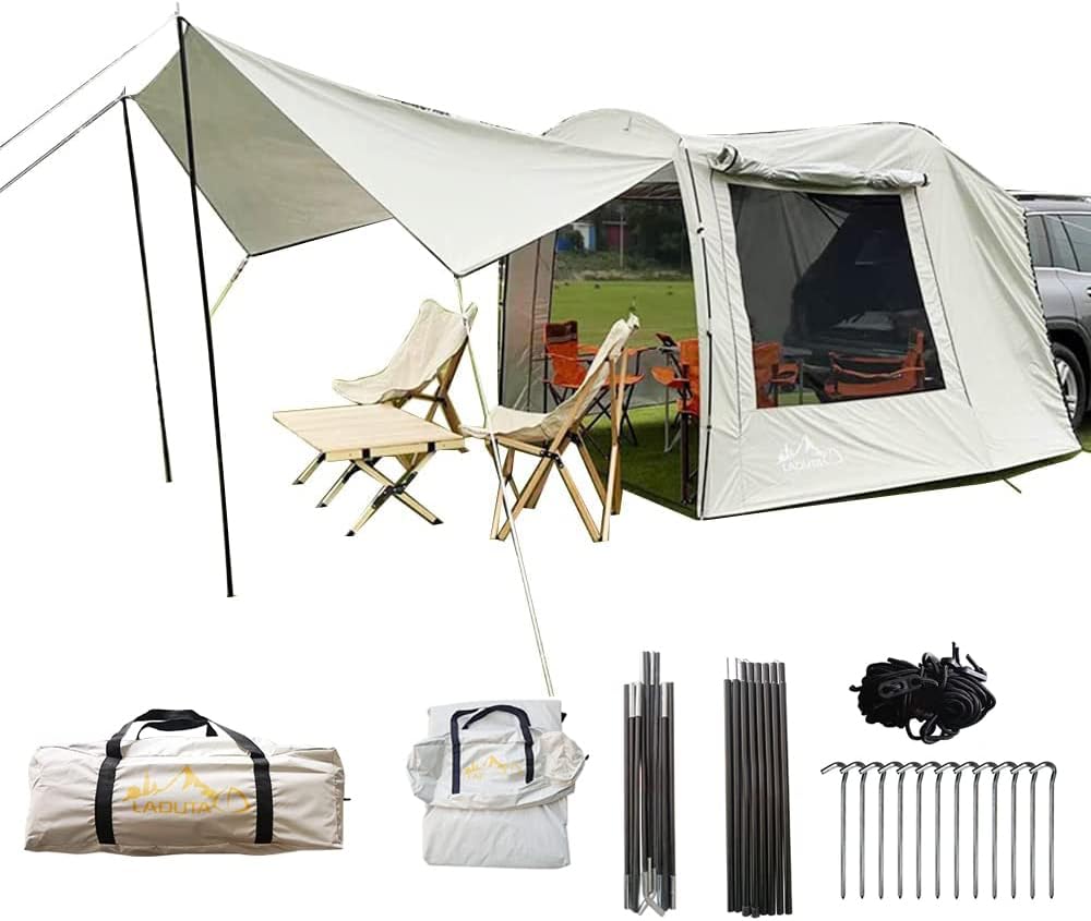 Versatile Car Tent SUV Tailgate Attachement Tent Rainfly Screen Room for Camping （15.9 x 7.9 x 6.4ft）