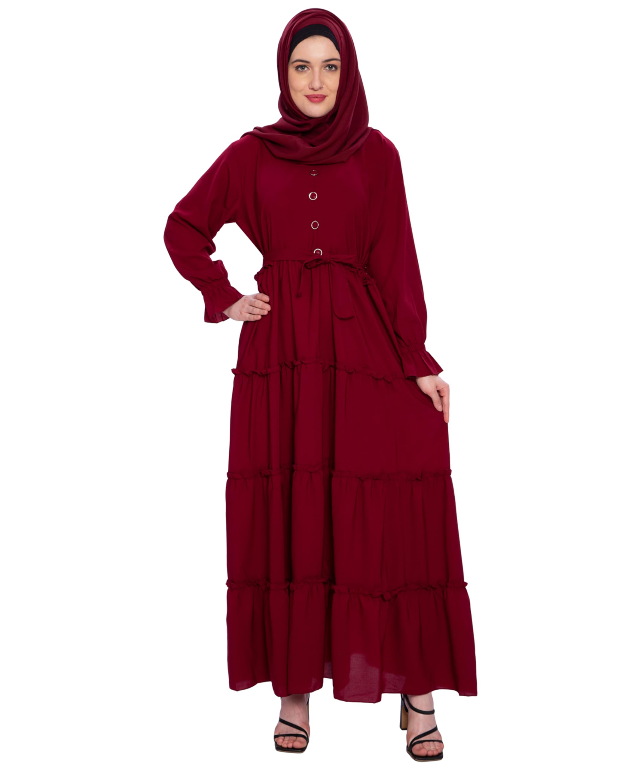 Premium Dubai Pattern Women's Burqa/Burkha Below The Knee Dress For Any Occasion-Trending Islamic Wear For Girls And Women (Red), free size-picture-32