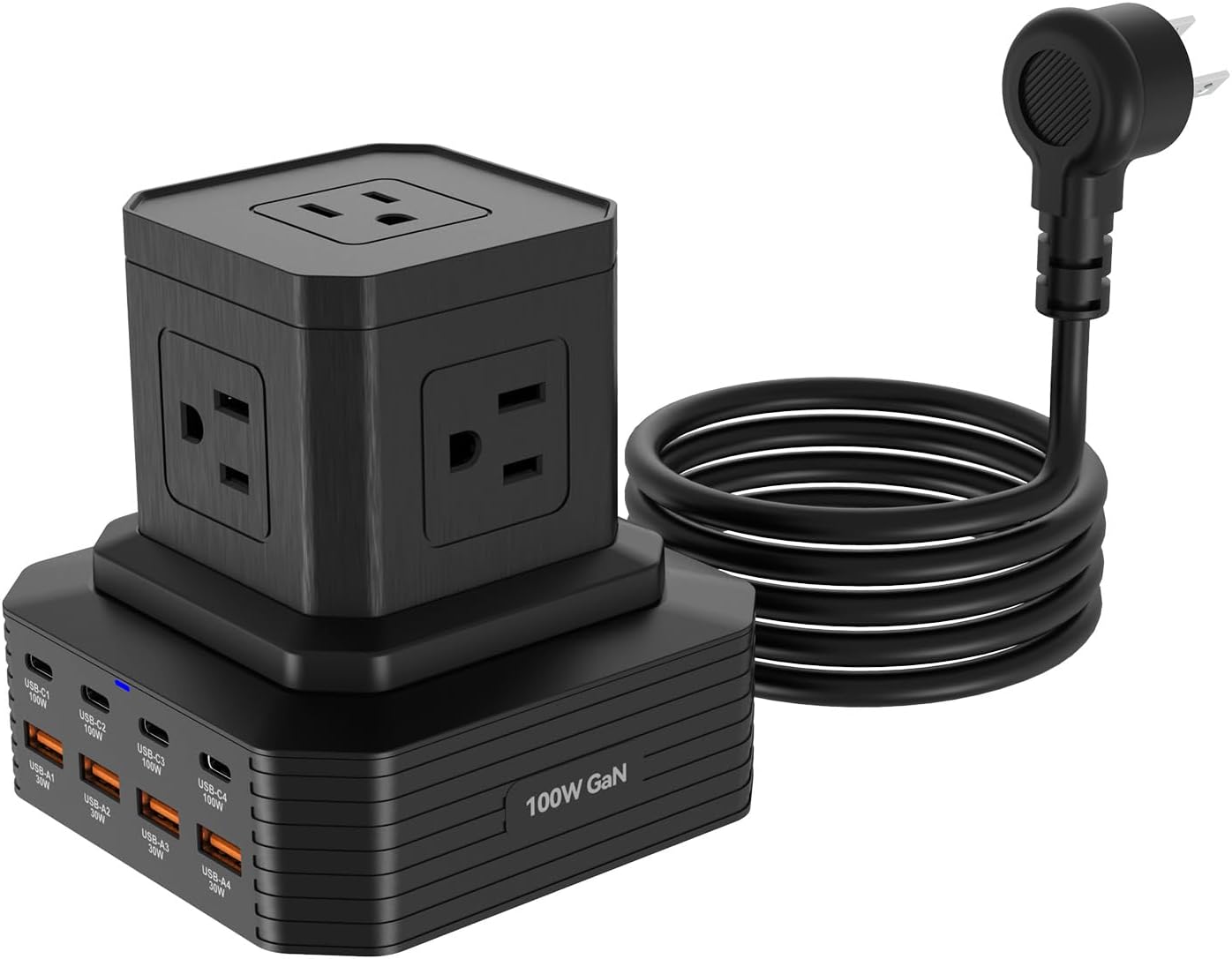 Power Strip Tower Surge Protector with USB C 100W, USB Desktop Charging Station with 4USB-C+4USB-A Ports+5 AC Outlets, 6.56 FT Extension Cord for Travel Home, Office, Dorm Essentials