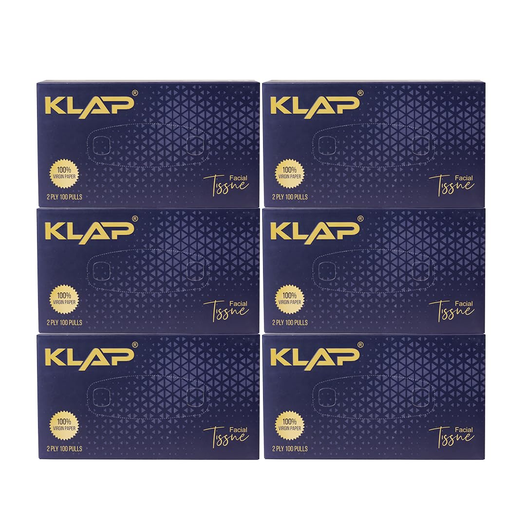 KLAP 2 Ply Facial Tissue Box | Pack of 6 | Facial Tissues for Face - 100 Pulls Per Box, Made of 100% Natural Virgin Paper | Durable & Not Easy To Tear | Ultra Soft & Easy To Dispose (B0D4V8XQVD) Amazon Price History, Amazon Price Tracker