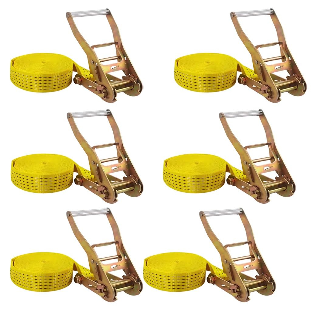 Correas de Amarre de trinquete sin Fin Amarillas, Correas de trinquete de Amarre for remolques de Camiones, electrodomésticos móviles, Equipos de césped, Barcos(6sets,25m/82Ft)