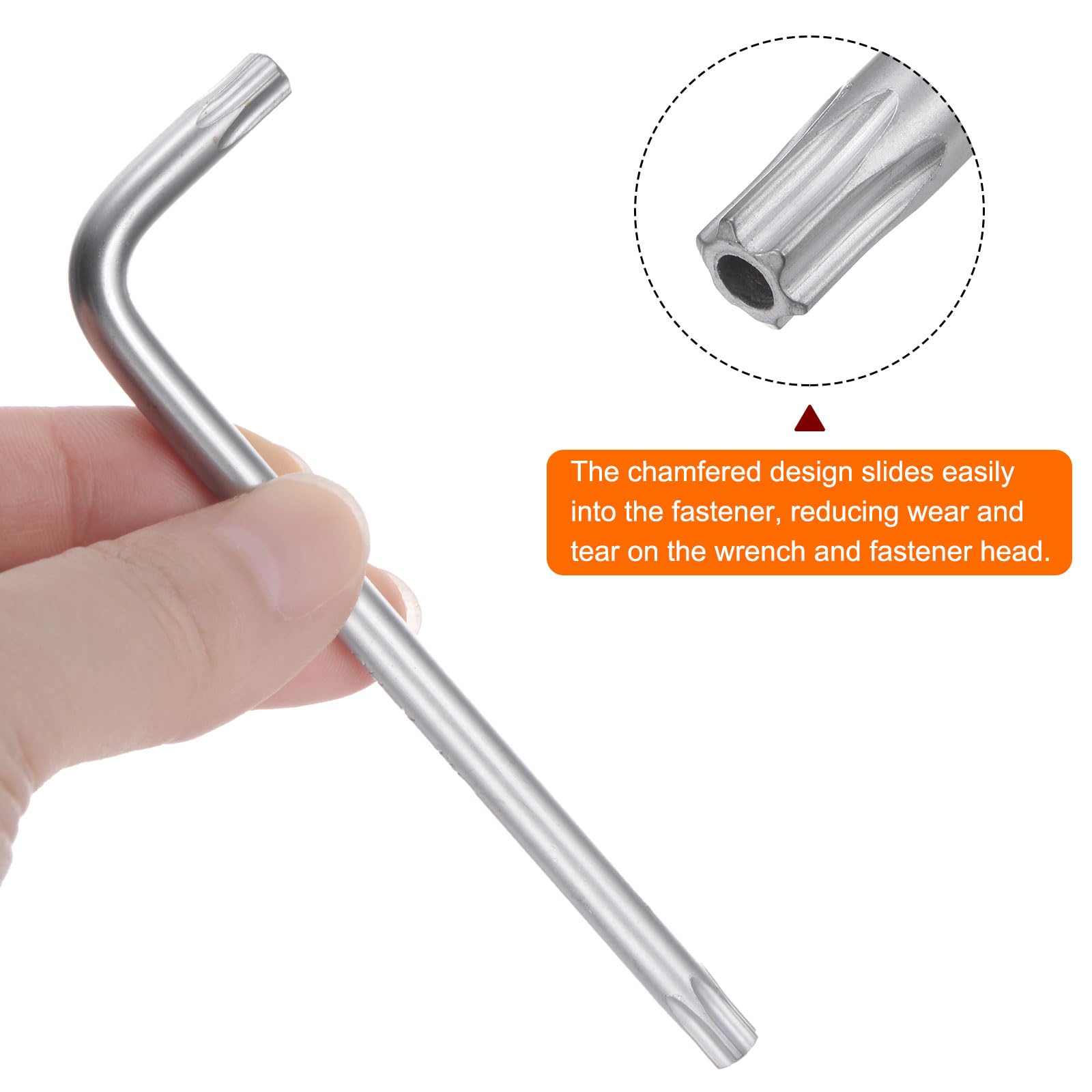 QUARKZMAN - Jeu De 4 Clés Torx Inviolables T27 En Acier S2 - Forme En L, Bras Long 144 Mm, Revêtement Chrome Pour Réparations Auto/Moto/Bricolage