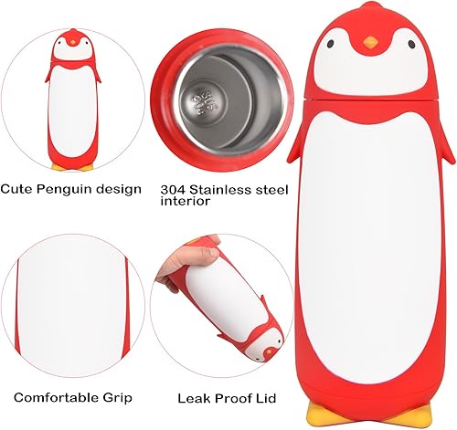 Vista 3 de ChezMax - Botella de agua de acero inoxidable para niños de 9.5 onzas Rojo