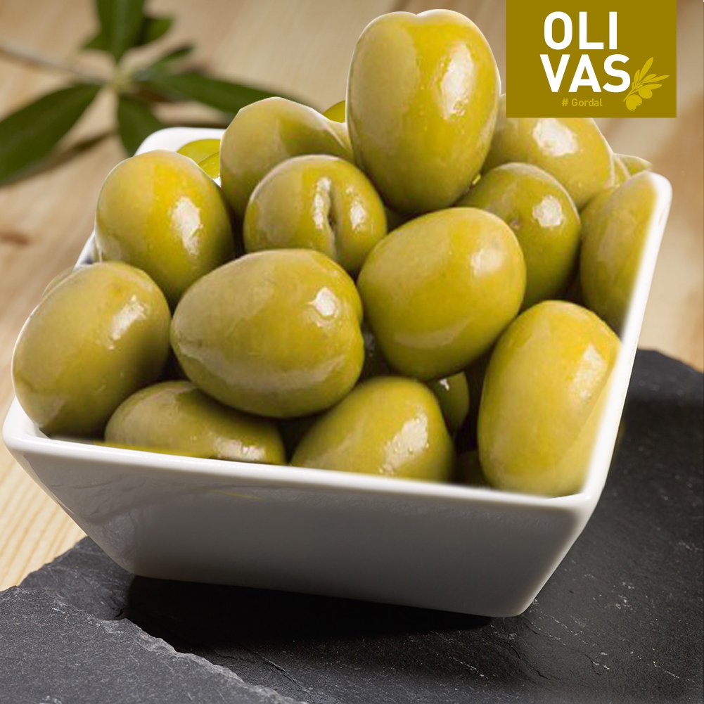 OLIVAS Gordal / 600 g (Glas) * spanische XXL-Riesenoliven * die Dicken im Jumbo-Format