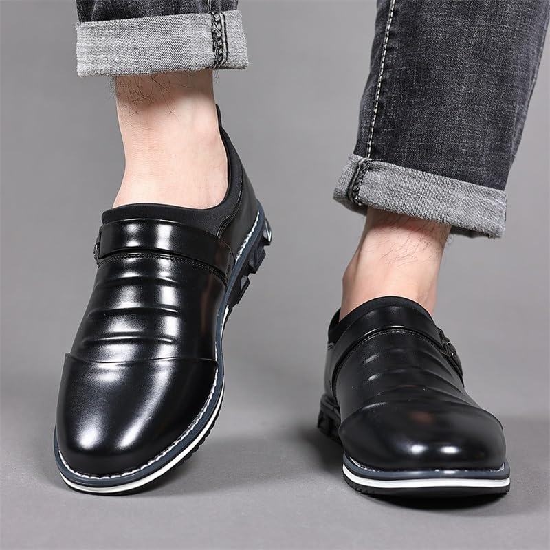 Men's Leather Shoes Commuting Casual Shoes Business Shoes Oxford Shoes(White-Patch Five-Pointed star4,9)2
