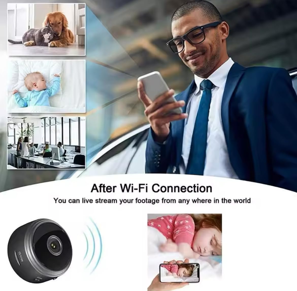 Mini kamera nadzorująca WiFi HD A9, transmisja na żywo, zdalny wizjer, czarna 1080P, noktowizor, wykrywanie ruchu i aplikacja mobilna, bezpieczeństwo wewnątrz i na zewnątrz