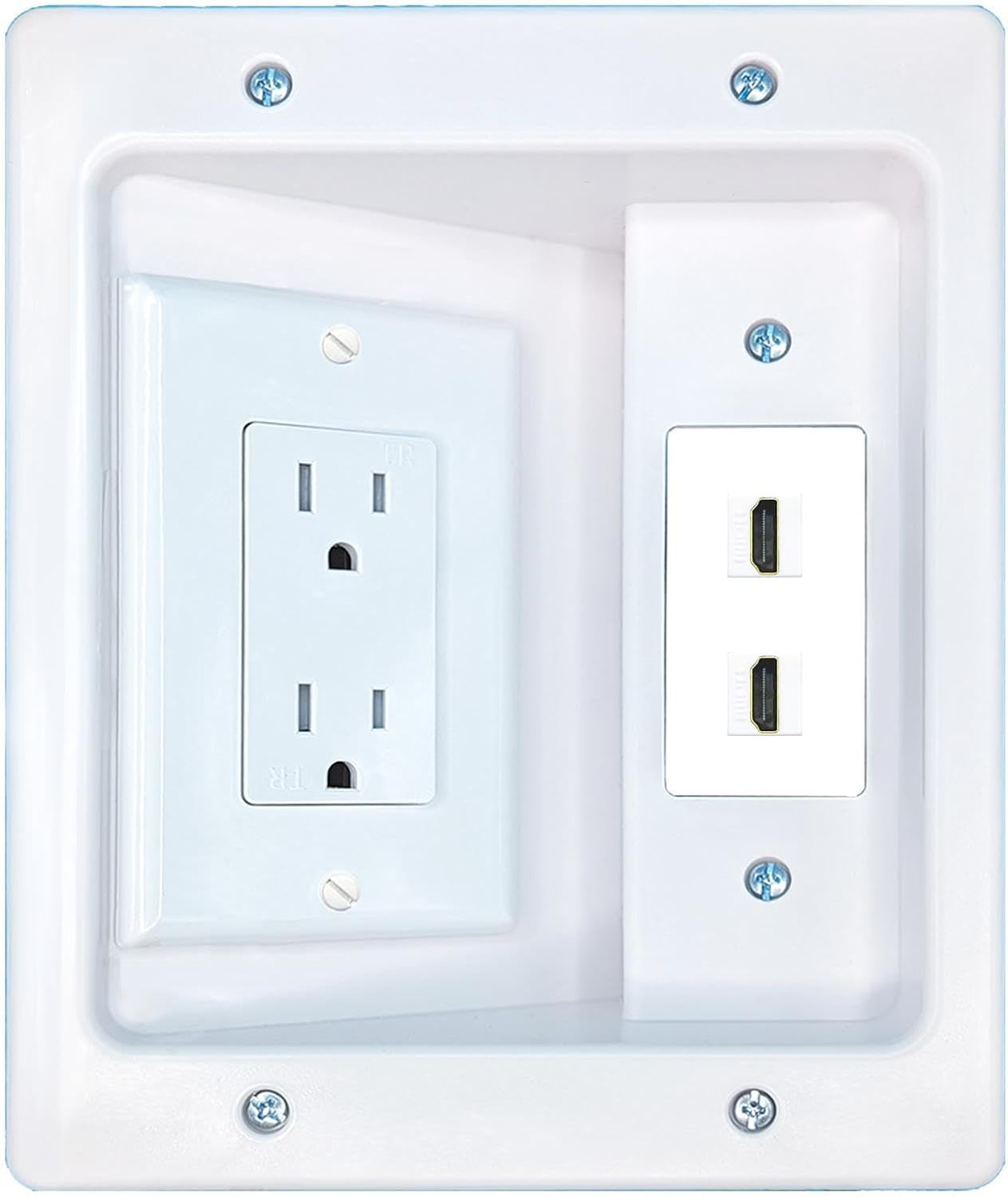 RiteAV 2 HDMI Recessed Wall Plate Cable Concealer Management Kit with Power Outlet Hides Cords and Cables