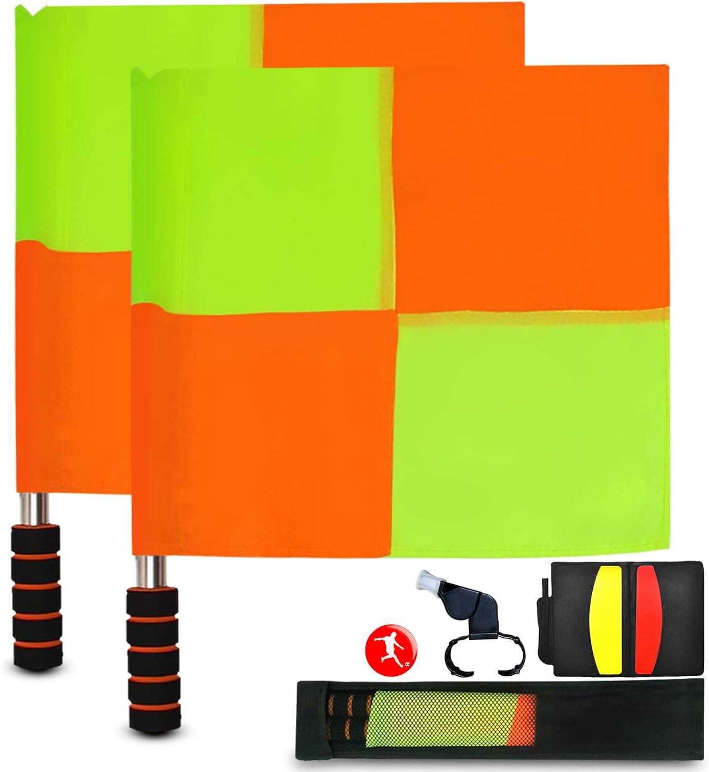 Soccer Referee Flags soccer referee kit, soccer referee cards,referee flags, Whistle, Flip Coin & Ref Notebook - Complete Assistant Referee Kit for Football Match (Yellow)