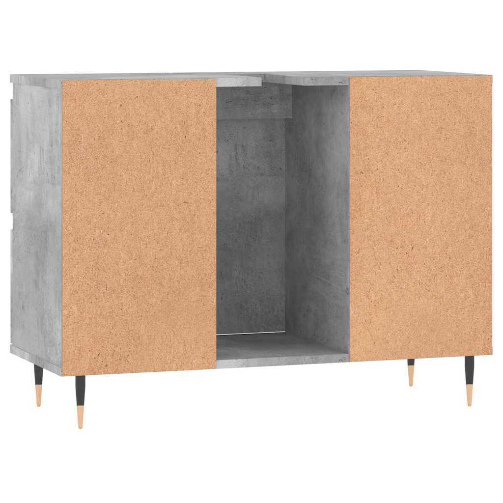 Mueble de Baño en Madera de Ingeniería Gris Hormigón 80x33x60 cm con 4 Cajones y Compartimento, Armario de Almacenaje con Puerta Ajustable y Patas de Hierro para Estabilidad,
