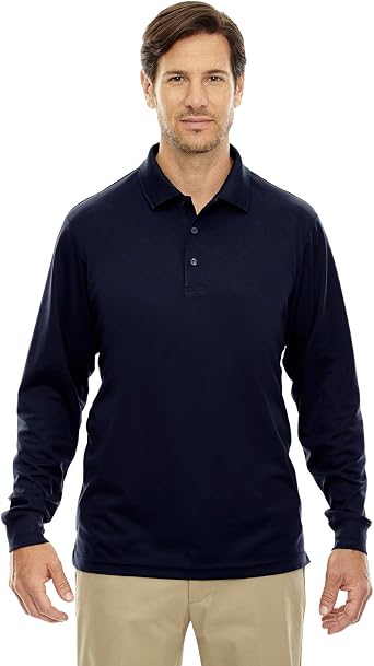 Mens Pinnacle Performance Long-Sleeve Pique Polo 2XL CLASSIC NAVY