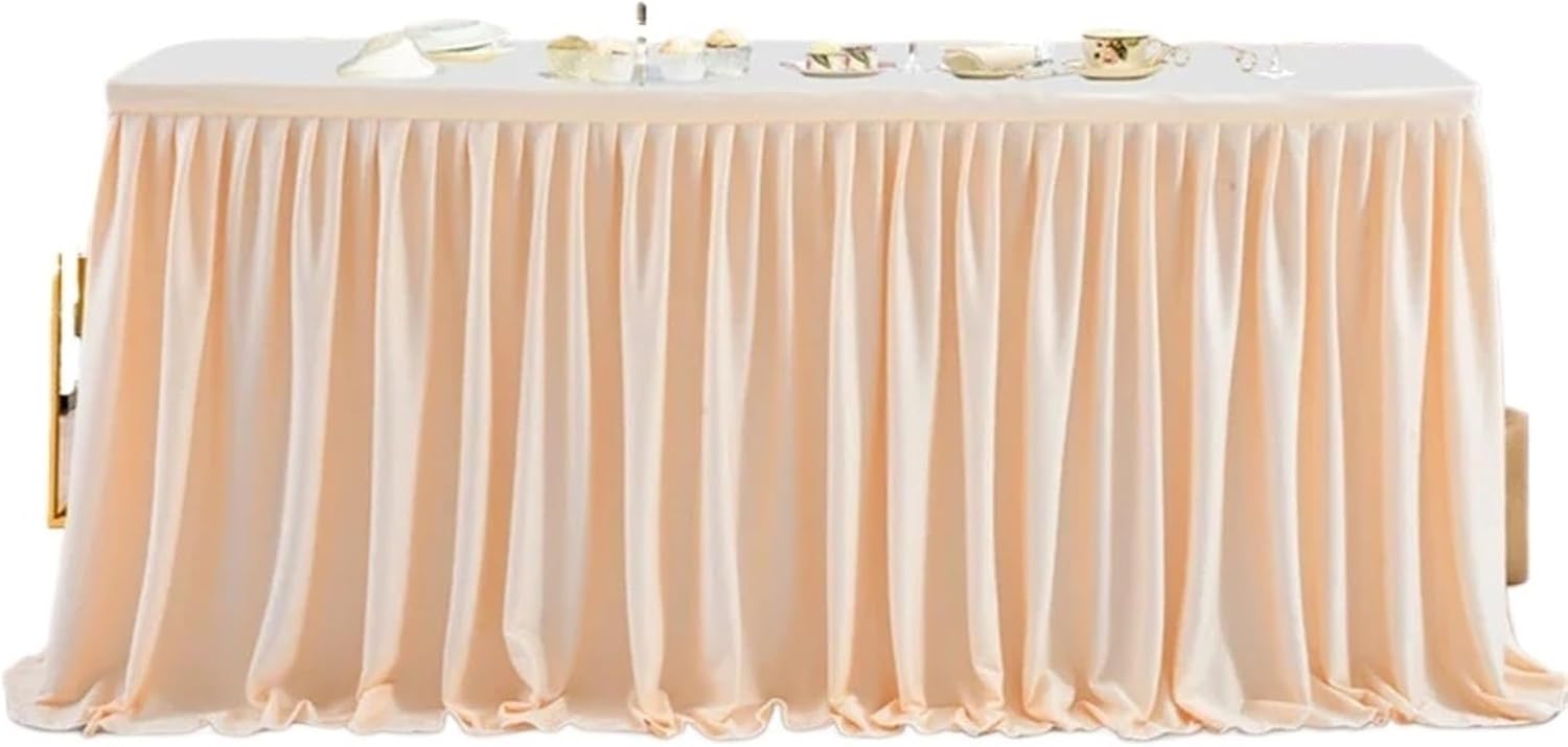 Polyester Table Skirt For Rectangle Tables Ruffle For Party Wedding Birthday Decor for Events, Weddings & Trade Shows(Champagne,14ft 78x427cm)