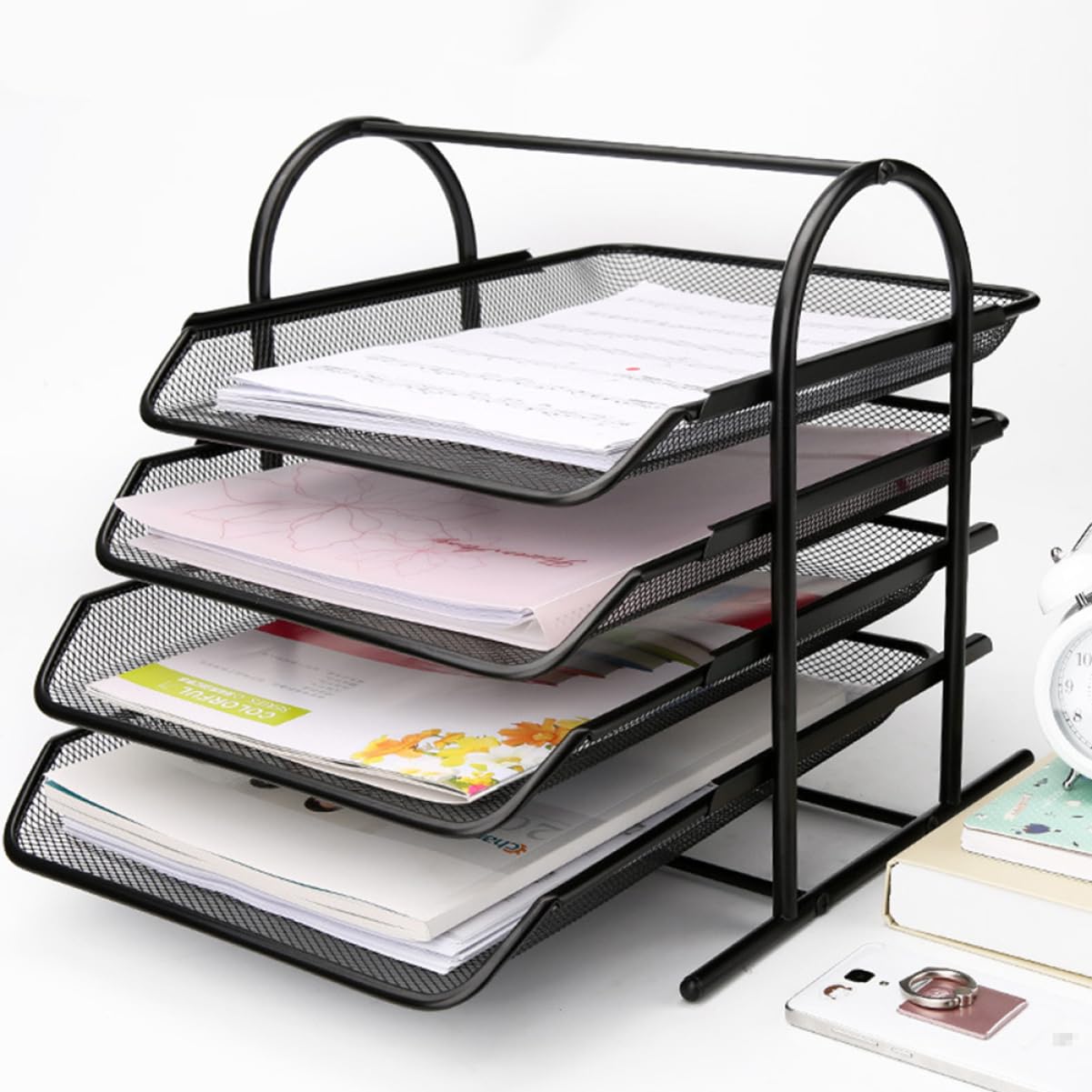 Organizzatore di File A 4 Strati Portaoggetti da Scrivania Portadocumenti in Rete Portadocumenti da Ufficio per Casa E Scuola