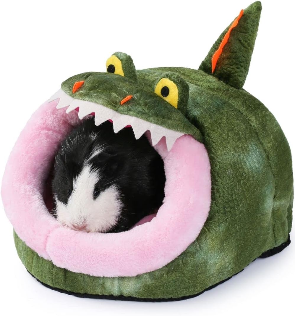 Chinchilla Hideout Bed House Toys and Accessories Cage Cave Cute Cube Cup Hide for Bearded Dragon Ferret(L,Crocodile)