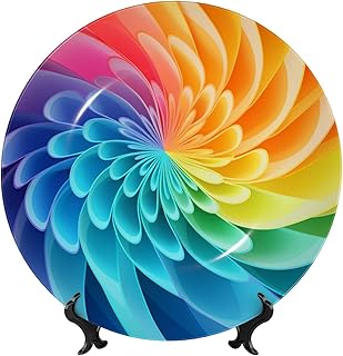 Bone China Decorative Plate Rainbow Dynamic Ceramic Dinner Plates with Display Stand Ceramic Ornaments Art Porcelain Plate for Home Office Wall Decor Collections Plates 8in