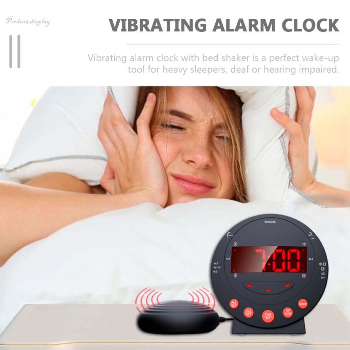 Mipcase Reloj Despertador Vibratorio para Sordomudos Negro, Digital