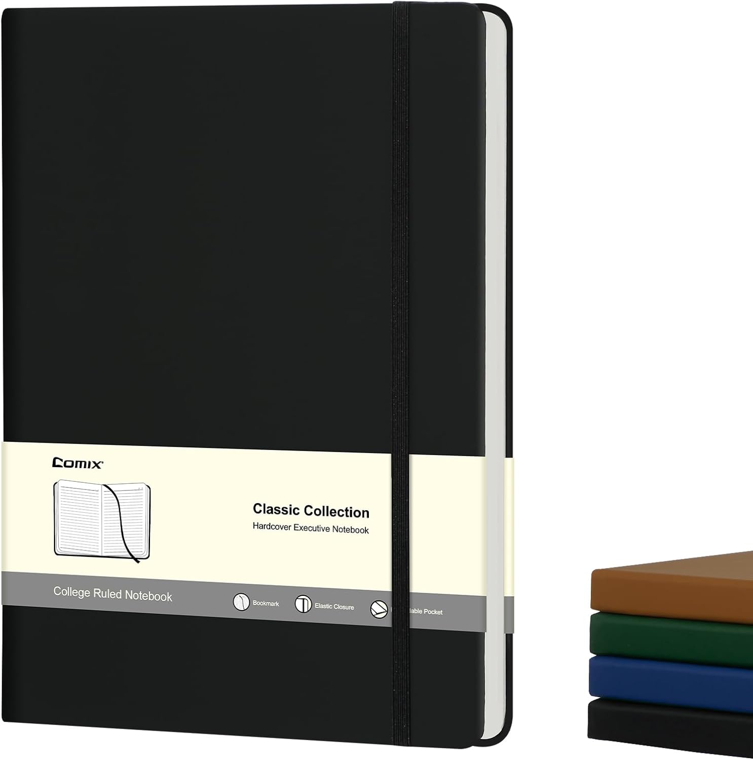 COMIX B5 Lined Journal Notebooks, 240 Pages, 6.9 x 9.8 Inches, Black, Hardcover Journaling Notebooks for Men & Women- Fits for Office, Business, School, Notes Taking & Writing