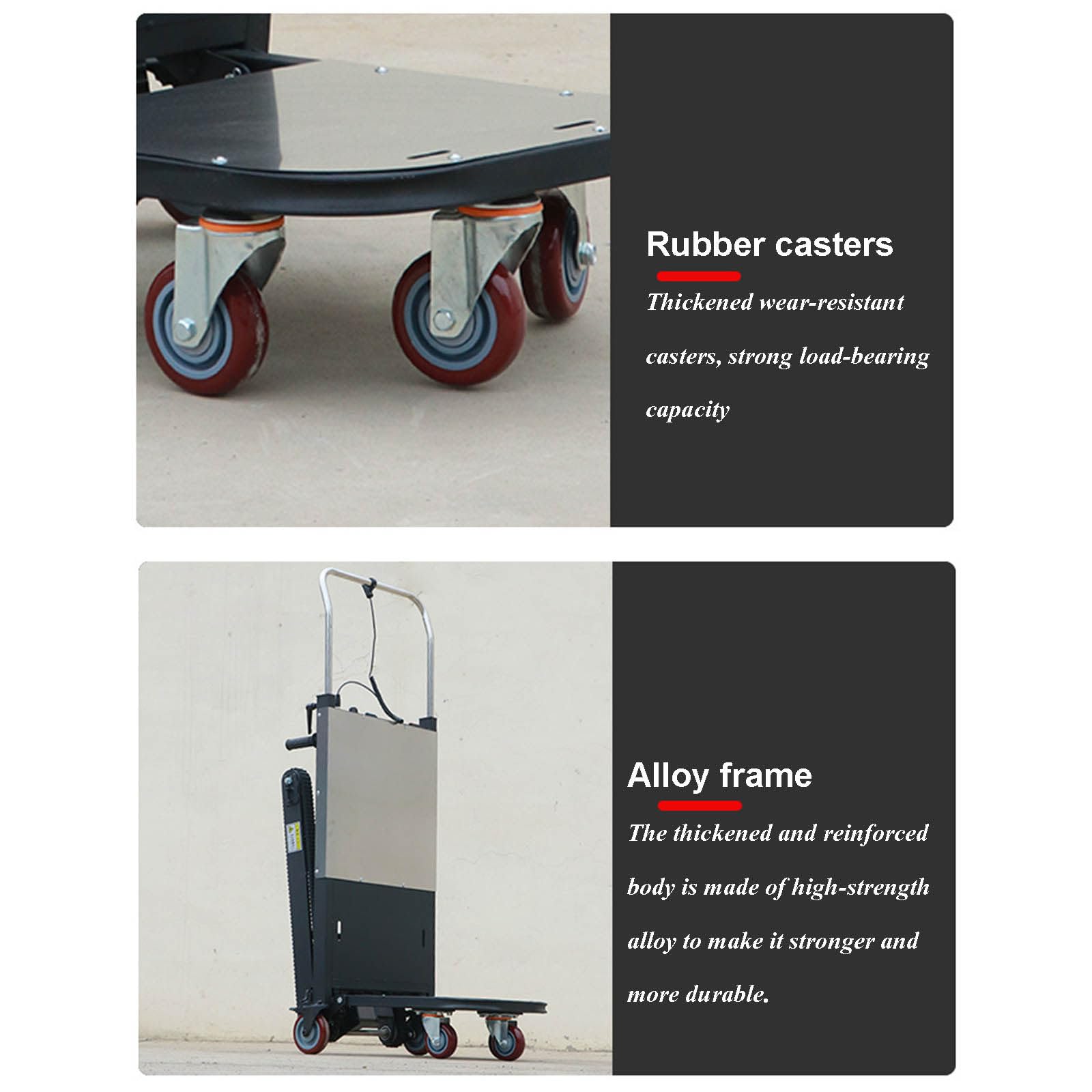 Elektryczny schodołaz gąsienicowy — akumulator litowy klasy przemysłowej, maksymalne obciążenie 250 kg, używany do transportu cementu/materiałów budowlanych