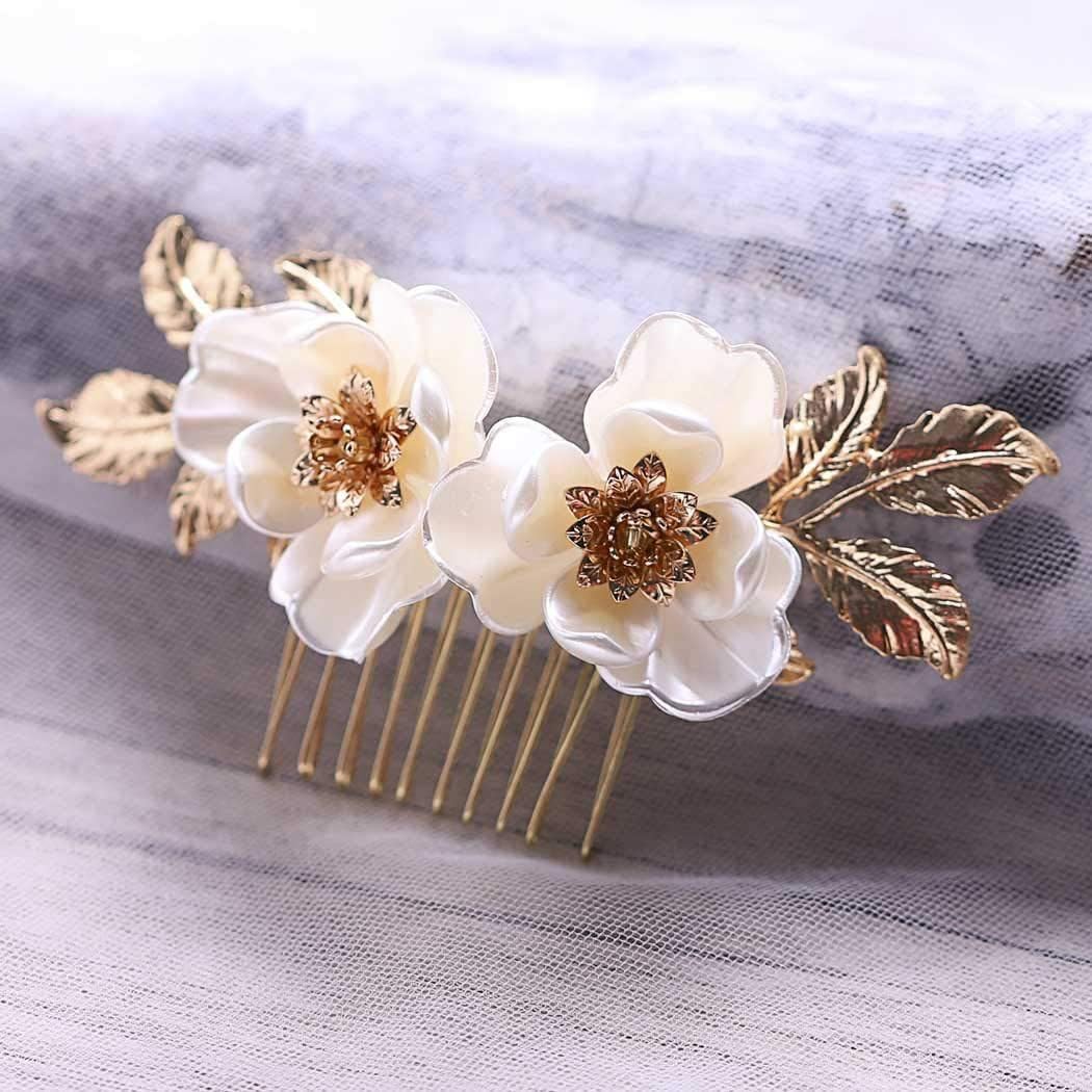 Amazon.com : Flower Wedding Hair Comb for Bride White Flower  display picture 1