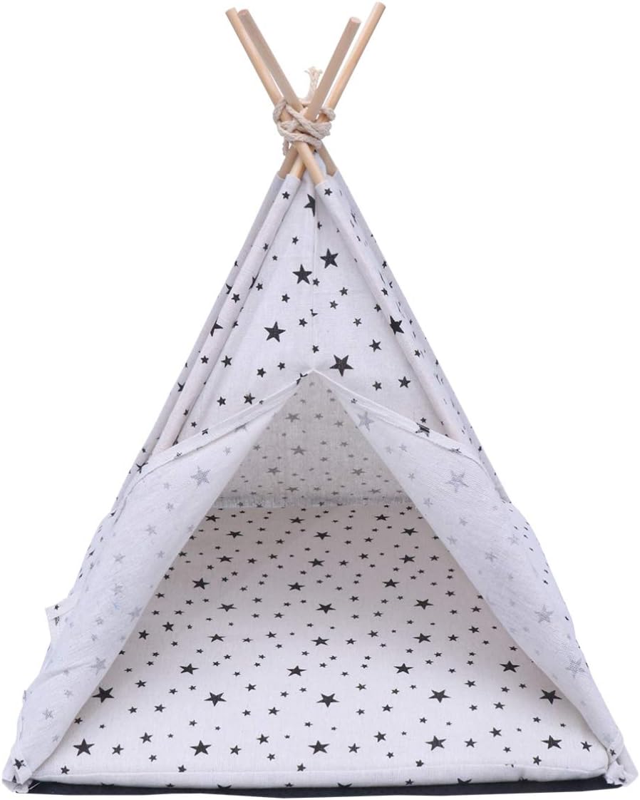 POPETPOP Pet Teepee House - Portable Pet Tent Dog & Cat Bed with Cushion Washable Dog Tent Bed for Indoor Dog Cats