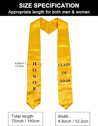 GraduatePro Printed Valedictorian, Salutatorian & Honor Graduation Stole Class of 2026 for Adults 72 Inches 2 Colors