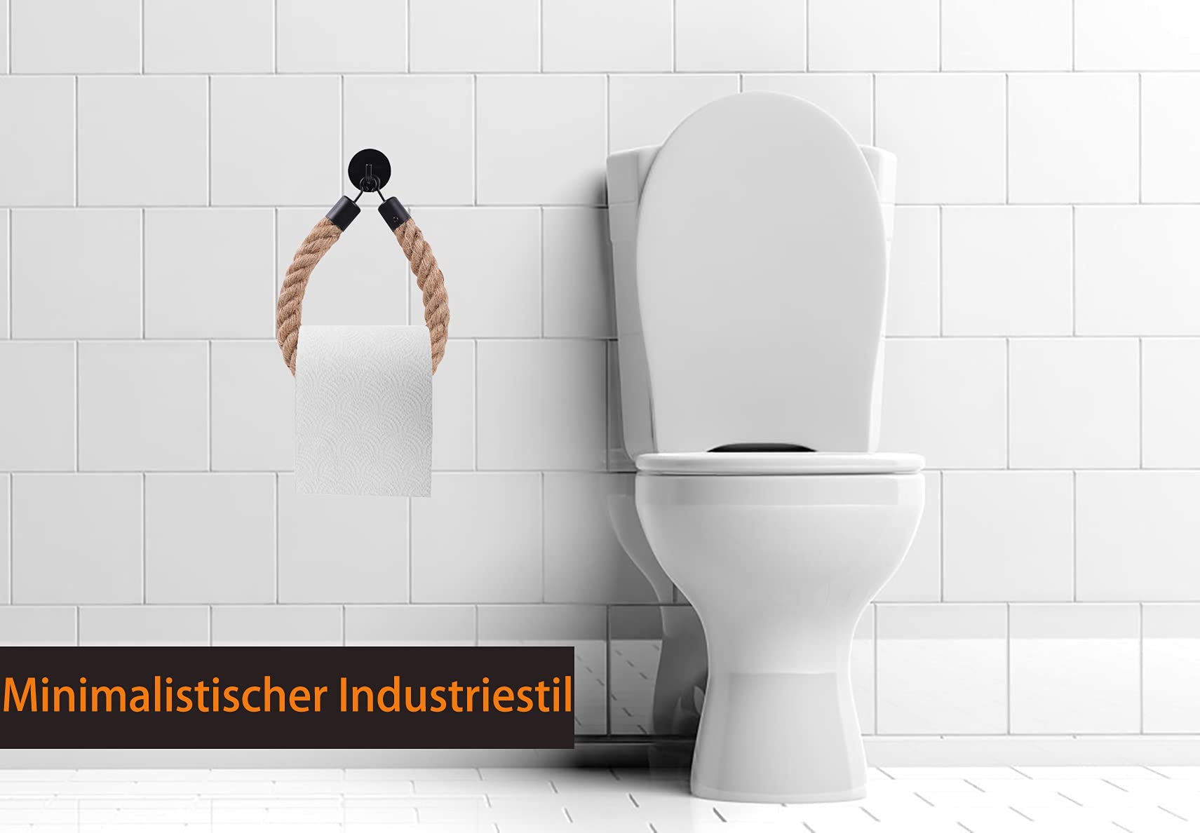 Toilettenpapierhalter Aus Juteseil - Selbstklebend, Kein Bohren Nötig, Industrieller Look