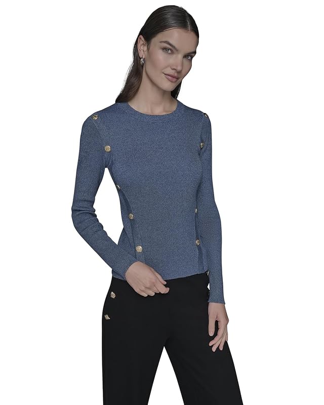 KARL LAGERFELD Womens Long Sleeve Crewneck Classic Essential Sweater