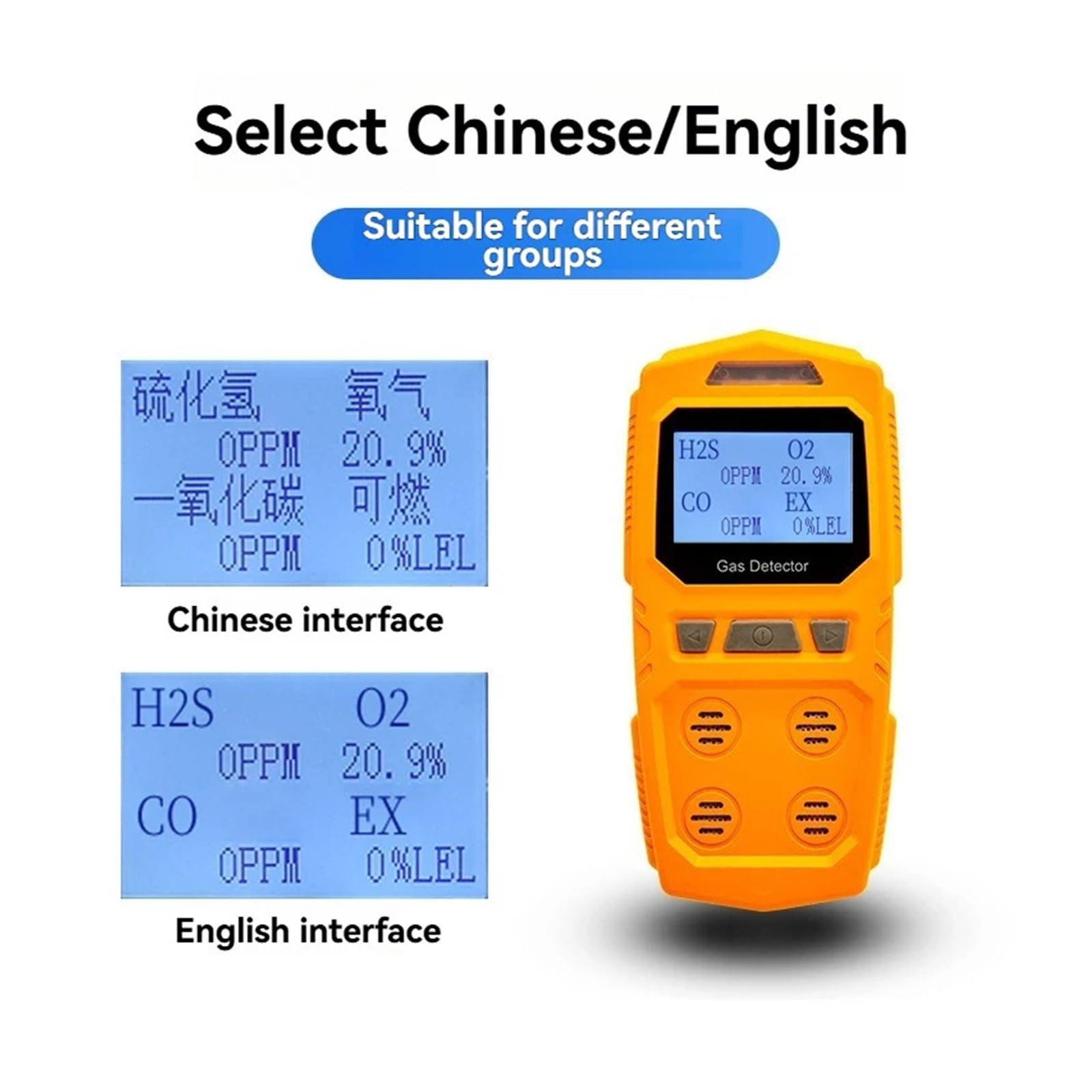 Détecteur de gaz Portable 4 en 1 IP65 Analyseur Combustible CO H2S Rechargeable Haute sensibilité