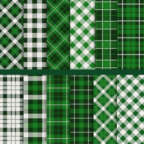 Whaline 24 Sheet St. Patrick Green Plaid Pattern Paper Pack Scrapbook Specialty Paper Double-Sided Collection Decorative Craft Paper for St. Patrick's Day Card Making Scrapbook, 30 x 30cm