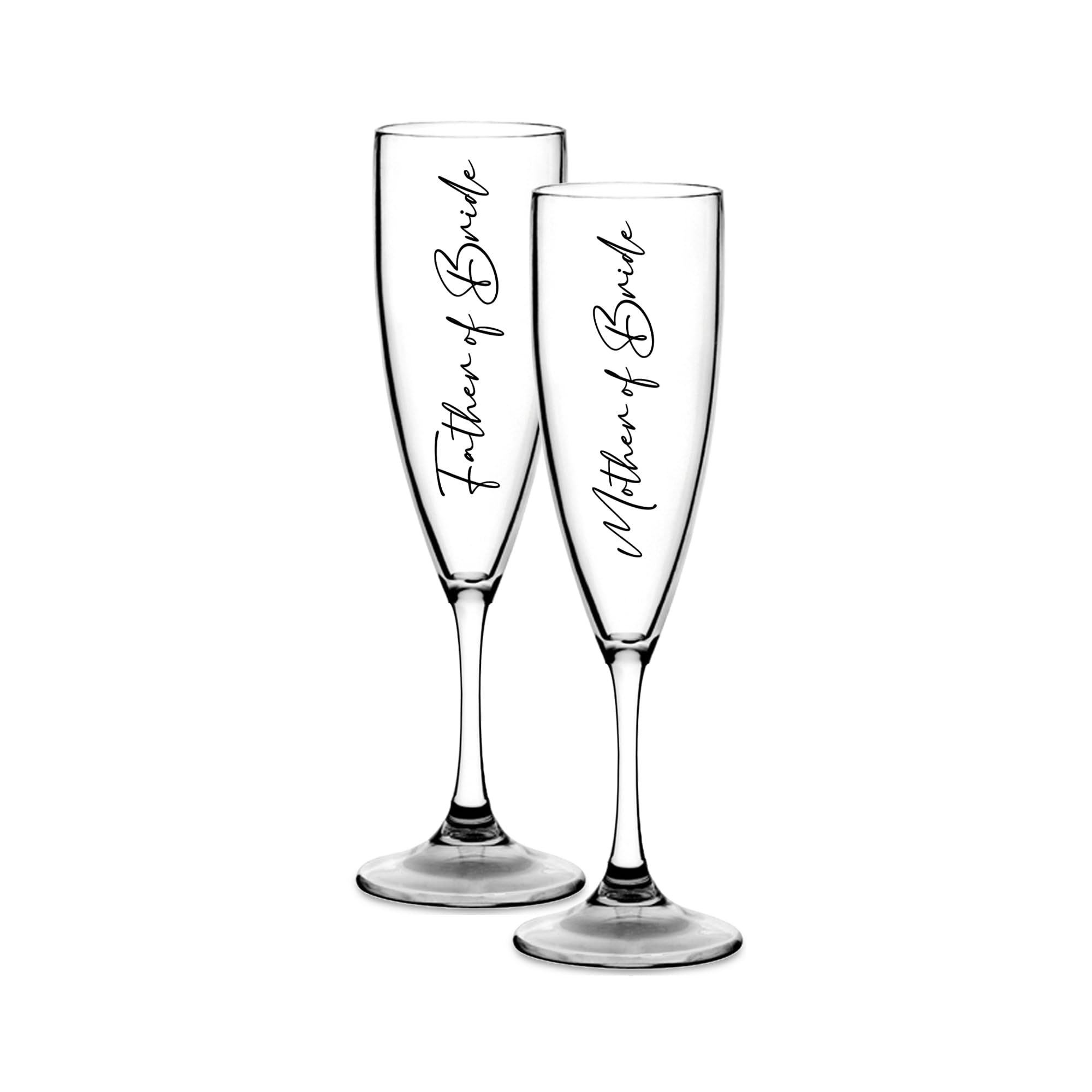 Print Maniacs Champagne Premium Clear Flute Glass Bride Groom Mr Mrs Wedding Maid Honour Wine Cocktail Prosecco Celebrations Gift (Black, Mother + Father Bride Set)