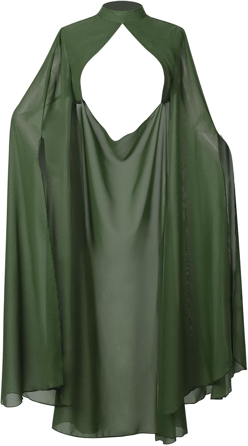 Medieval Chiffon Cape for Women Elf Sheer Tulle Cape Shawl Gothic Halloween Wedding Cosplay